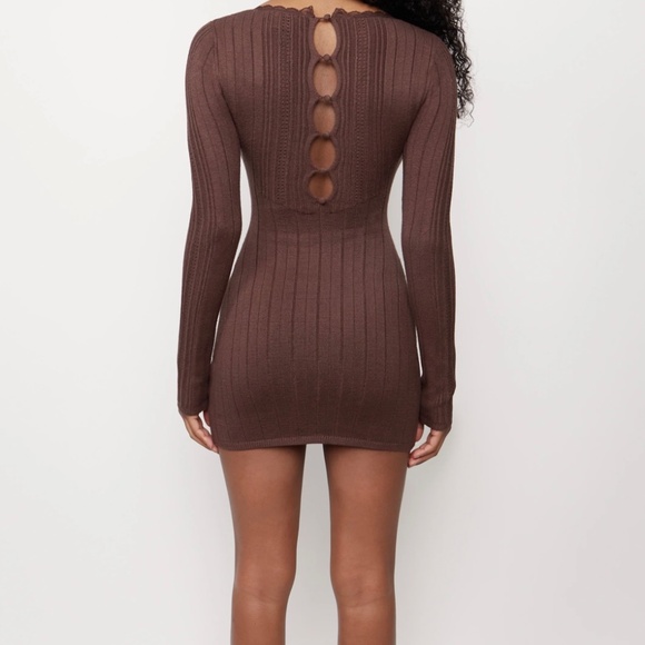 Danielle Guizio, DAINTY LONG SLEEVE KNIT DRESS, Chocolate Brown, Size Medium - Picture 2 of 5